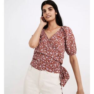 Madewell‎ Puff-Sleeve Wrap Crop Top in Batik Vine small nwot